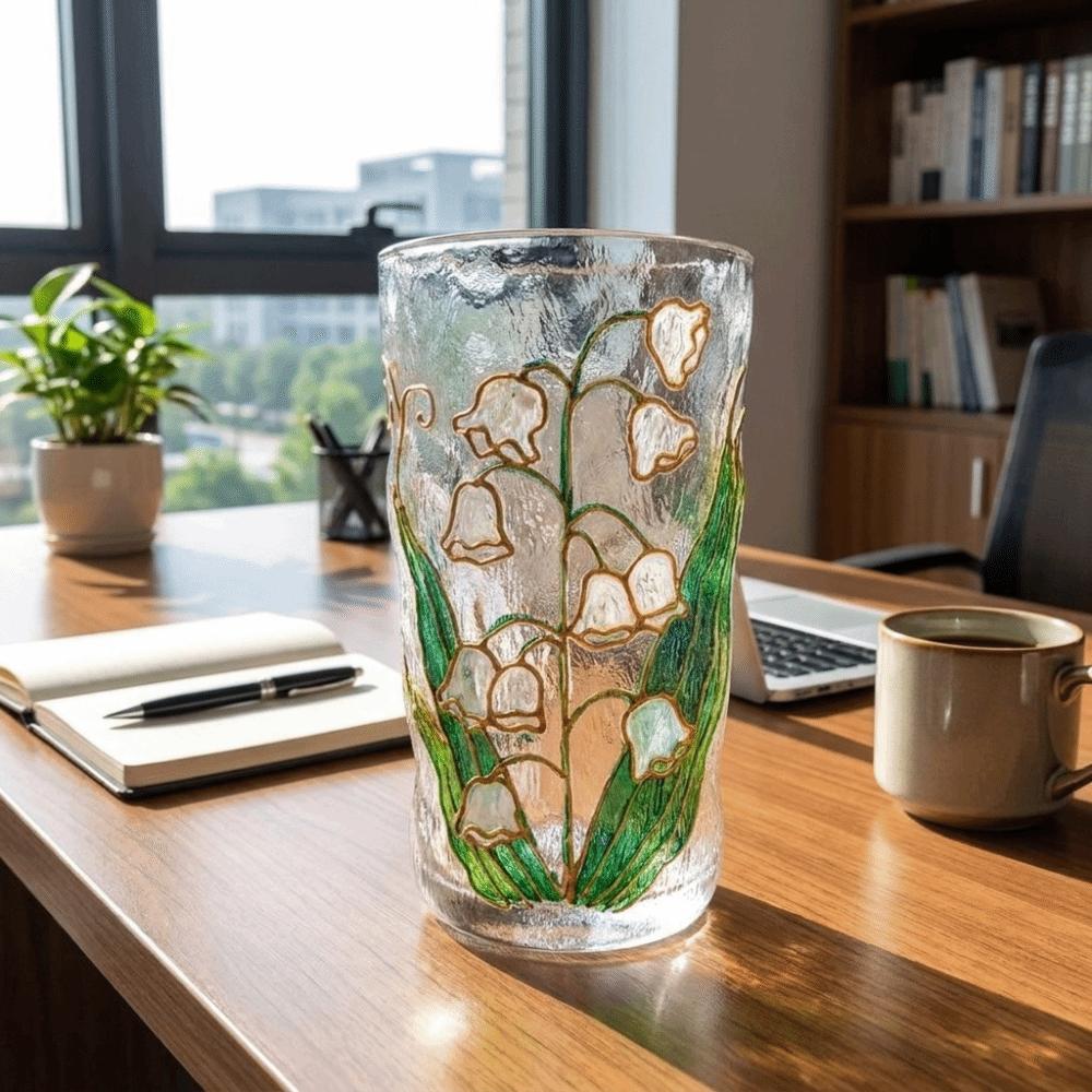 Glacier Texture Hand-Painted Glass Cup Flower Design Beer Cup Fashion Juice Cup  Tea Time