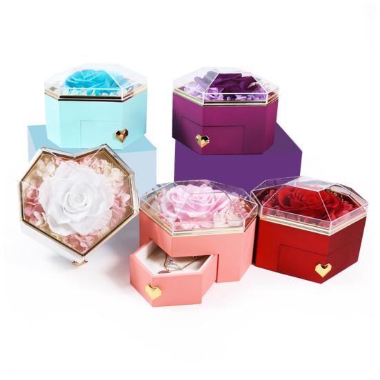 Eternal Rose Necklace Box Gift Acrylic Jewelry Drawer Box Preserved Roses Christmas Jewelry