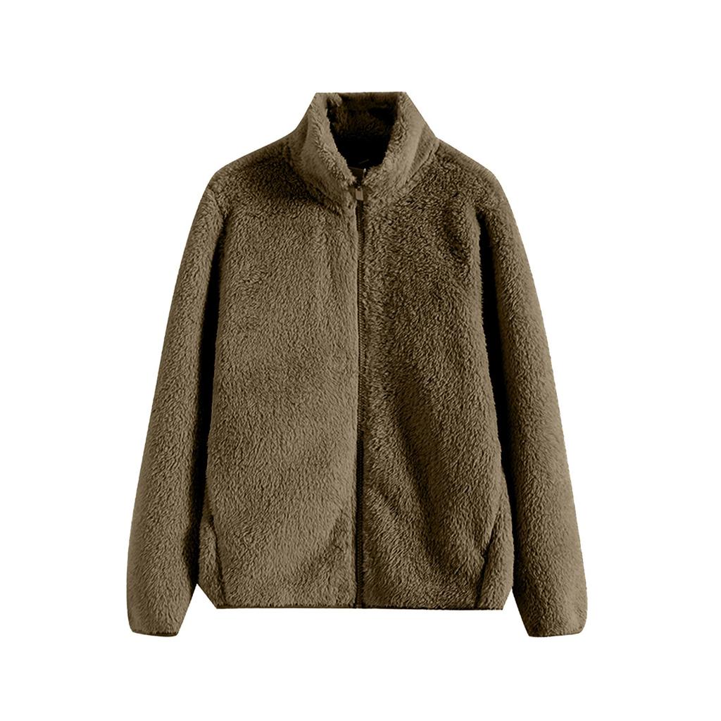 Women's Fleece Long Sleeved Plush Coral Fleece Zipper Warm Jacket