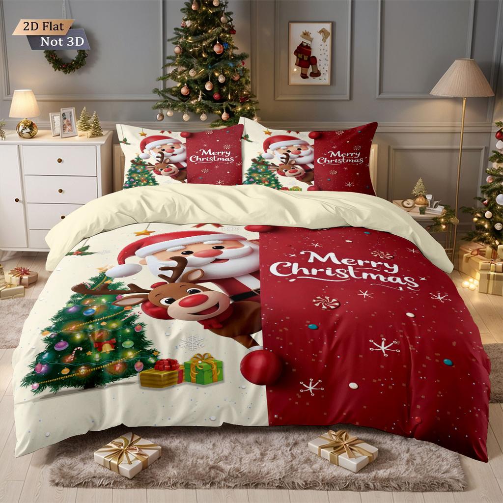 3pc Merry Christmas Cartoon Santa Claus Printed Chipless Quilt Set Multi Size Bedrooms Dormitory Bedding Holiday Decoration
