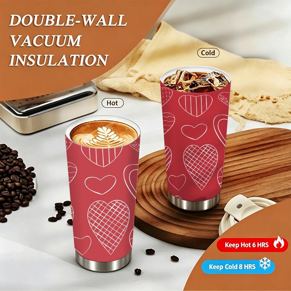 Red Heart Pattern Stainless Steel Insulated Coffee Tumbler Double Walled Vacuum Thermal Cup Leakproof Travel Mug for Office School Gift