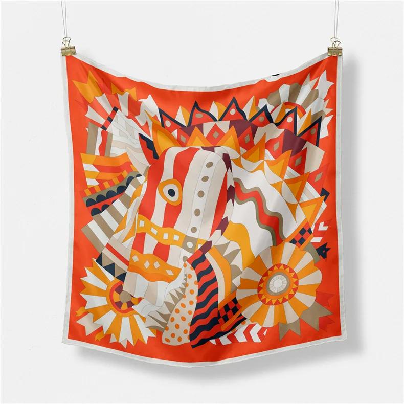 Luxury Print Silk Square Scarf Women Spring Neck Tie Shawl Wraps Female 53cm Hair Hand Wrist Headkercheif Hijab Bandana