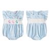 Baby Girl Easter Romper Short Sleeve Ruffle Collar Bunny Embroidery Smocked Bodysuit Newborn Outfit