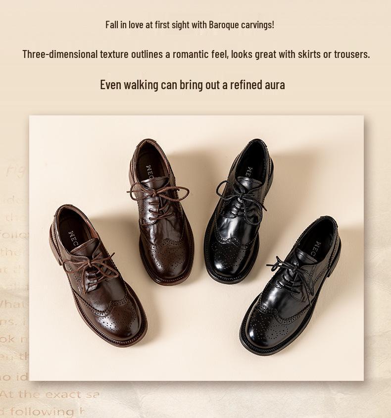 2025 Женские Зимние Круглый Носок На Шнуровке Низкий Каблук Современные Ретро Туфли