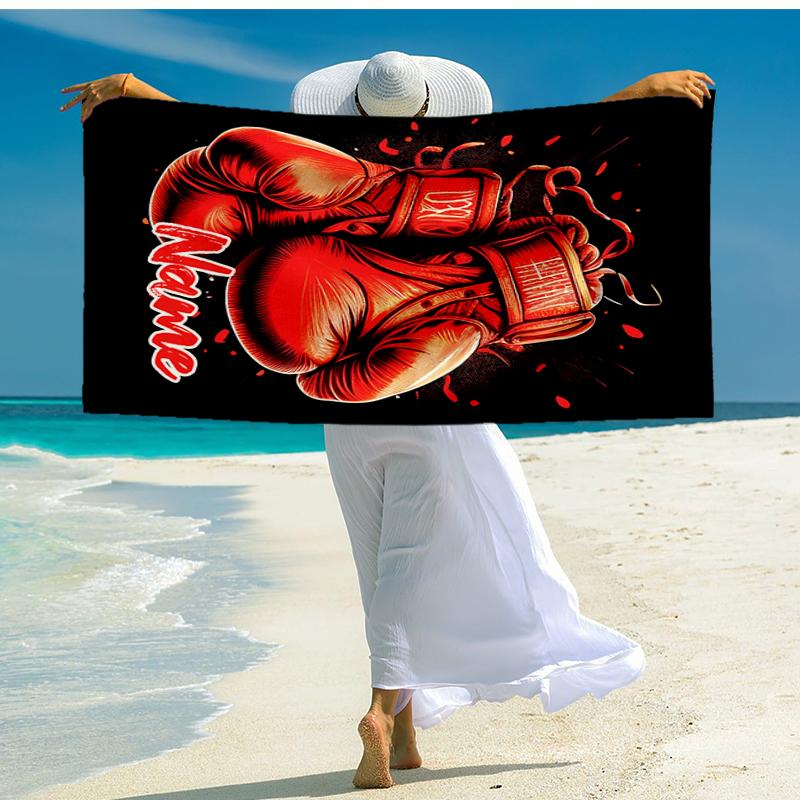 Custom Name Ultra-Soft Beach Towel with boxing Theme,Ideal for Pool - Camping, Diving - Perfect Travel Essential, Vibrant Beach Towel.