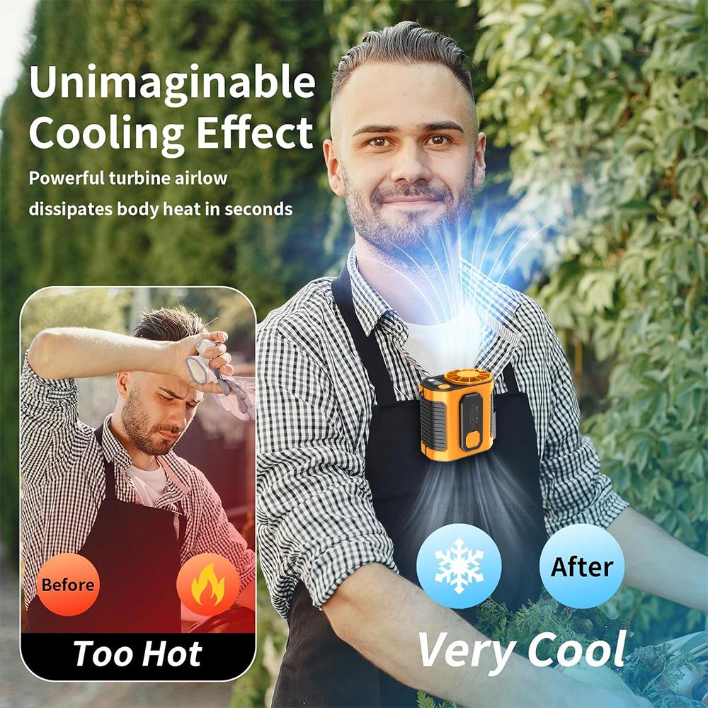 Portable Waist Fan Hanging Neck Waist Clip Fan USB Rechargeable Mini Bladeless Cooler Fan with LED Flashlight for Outdoor Sport