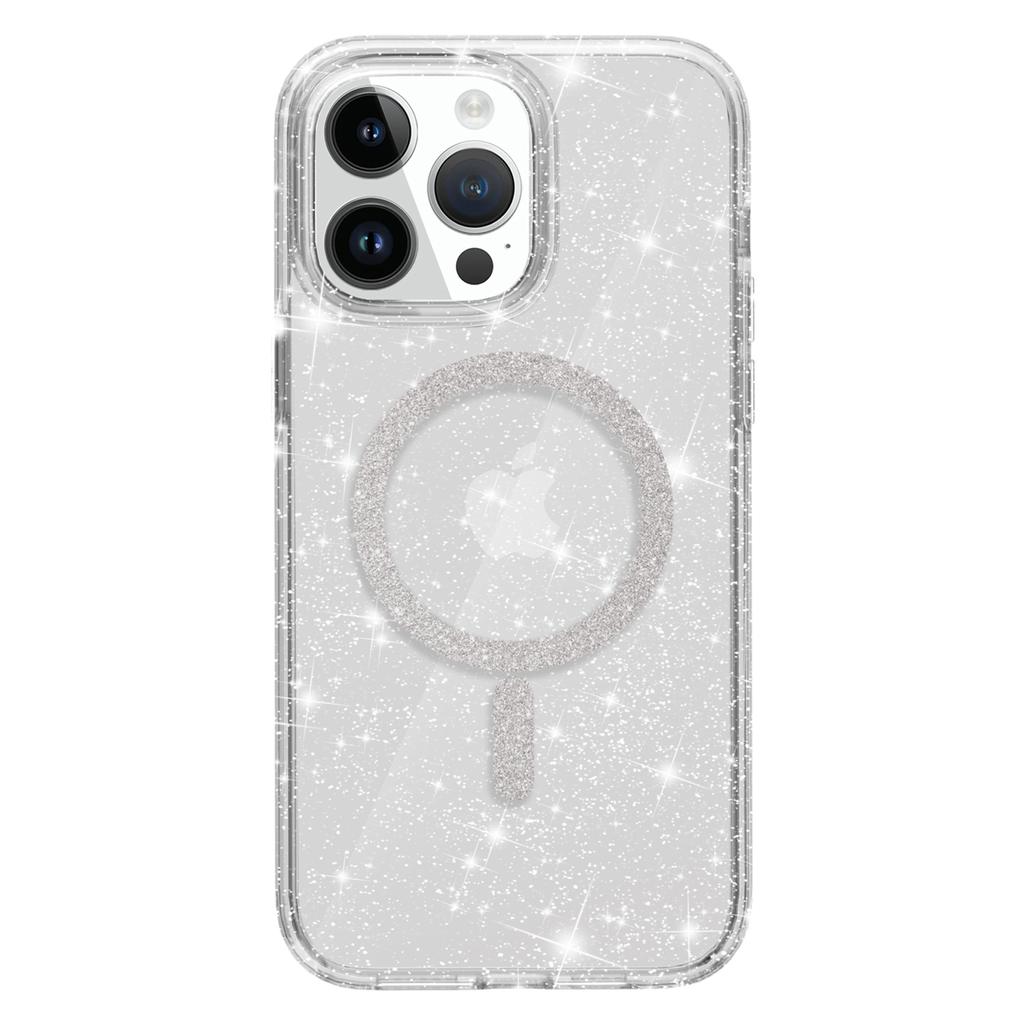 For iPhone 15 Pro Max Phone Case Compatible with MagSafe Glitter PC+TPU Hybrid Shockproof Cover