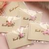 5Pcs Lovely Romantic 3D Pink Flower Decor Greeting Card Golden Letter Festive Universal Thank You Card Wedding Guest Invitation