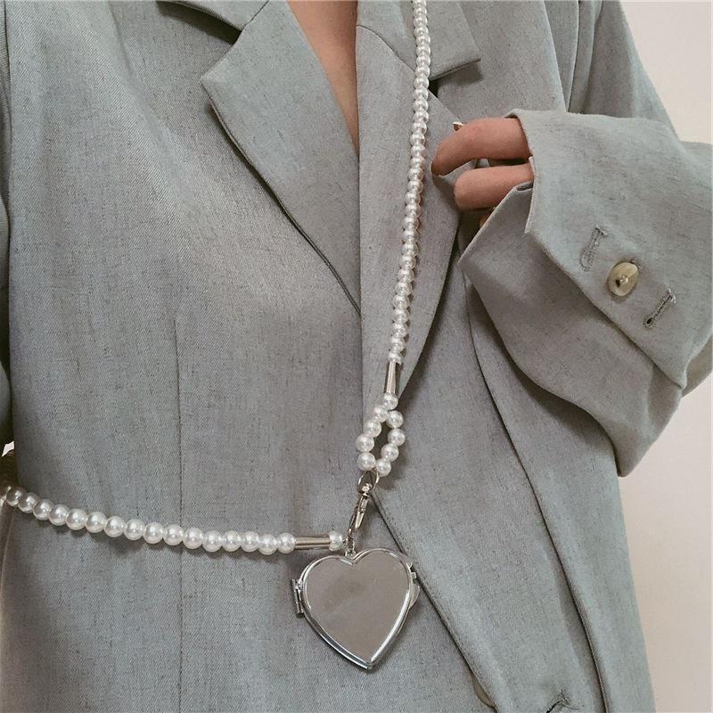 1 шт., индивидуальное длинное ожерелье с большим зеркальным кулоном в форме сердца, женская жемчужная цепочка Shoudler, модные ювелирные изделия