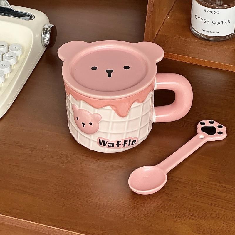Милая маленькая кружка из керамики с вафлями в виде медвежонка в подарочной коробке для девочек, подарки на день рождения для лучшей подруги, практичные сувениры