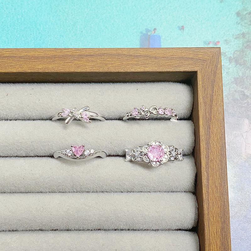 Сладкий Розовый Циркон Супер Сказочное Открытое Кольцо Бант Изысканное Нишевое Легкая Роскошь Высококлассное Кольцо Женское