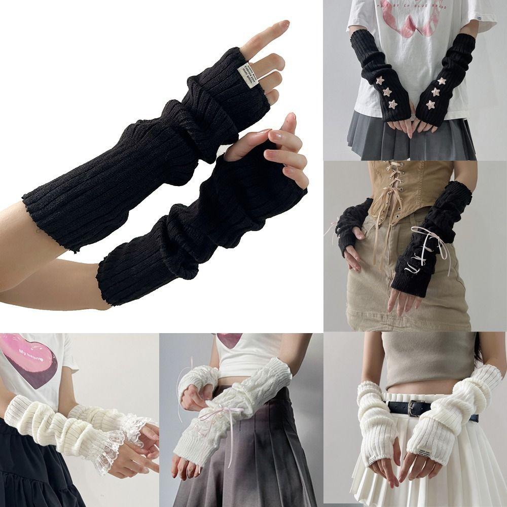 Fingerless Long Wrist Gloves Arm Warmers Elbow Mittens Cool Half Finger Gloves  for Y2k Spice Girls