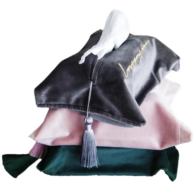 Набор коробок для салфеток из бархатной бумаги, ящик для хранения в машине, гостиной, столовой, сумка для хранения, кисточка, восточный стиль, без слов, чехол для салфеток