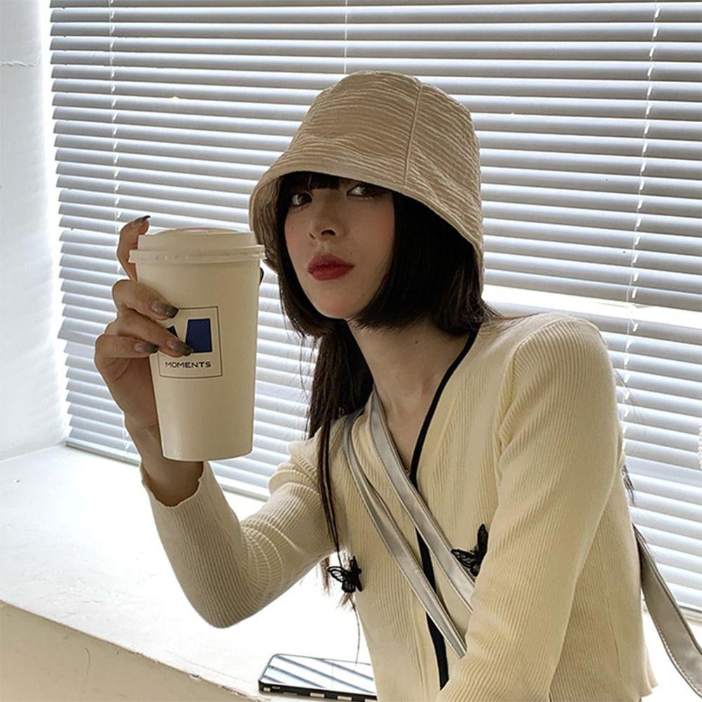 Solid Color Bucket Hat Chiffon Fabric Basin Cap Japanese-Style Fisherman Hat Summer