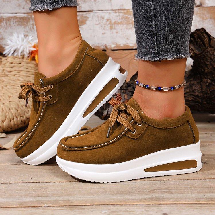 Women's Wide Width Lace-Up Flats, European Style Wedge Heels, Autumn Casual Shoes for Women