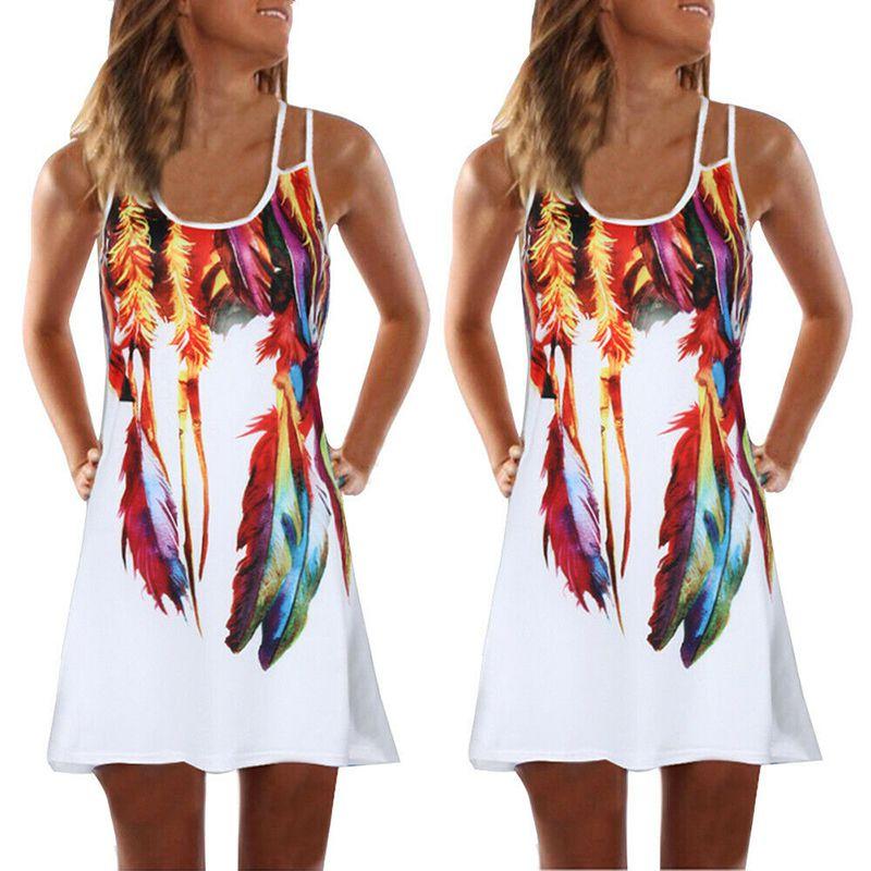 Винтажное бохо женское свободное летнее платье-майка мини с 3D цветочным принтом для непринужденного стиля