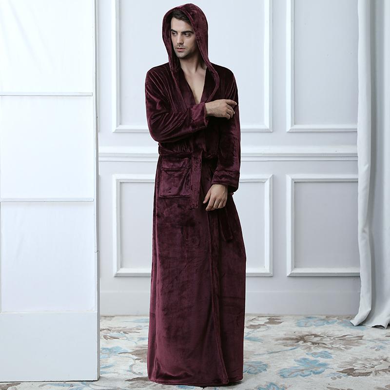 Мужской длинный теплый фланелевый халат больших размеров, зимний с капюшоном, коралловый флисовый банный халат, мужская ночная пижама, женский халат, сексуальные халаты