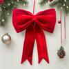Красный Большой Рождественский Бант Увеличенный Рождественский Подвесной Бархатный Бант Украшение на Елку Праздничная Сцена