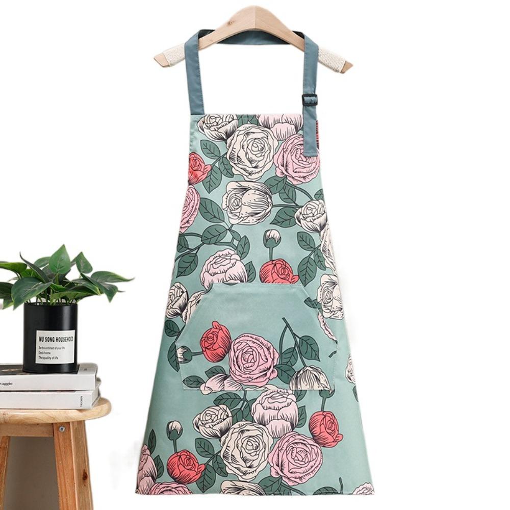Rose Print Waterproof Apron With Hand Towel Restaurant Uniform Work Apron Household