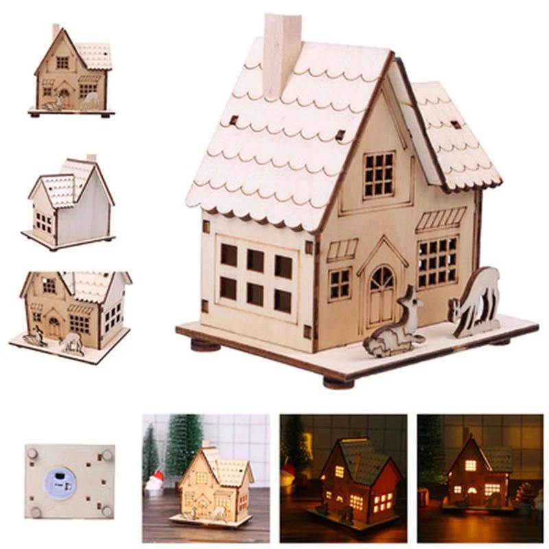 New Festival Led Light Wood House Christmas Tree Decorations For Home Decoration Wooden House DIY Gift Window Decoration