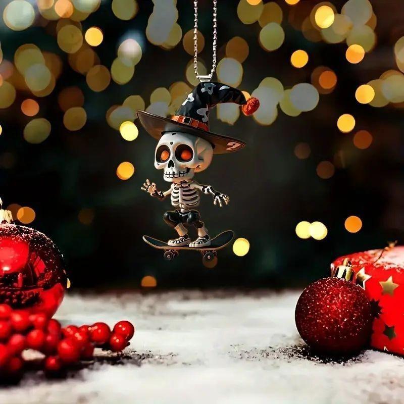 Skeleton 2d Acrylic Skateboard Design Halloween Car Pendant For Decoration