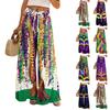 Женские летние брюки-палаццо в стиле бохо с высокой талией, широкие повседневные брюки с принтом и карманами