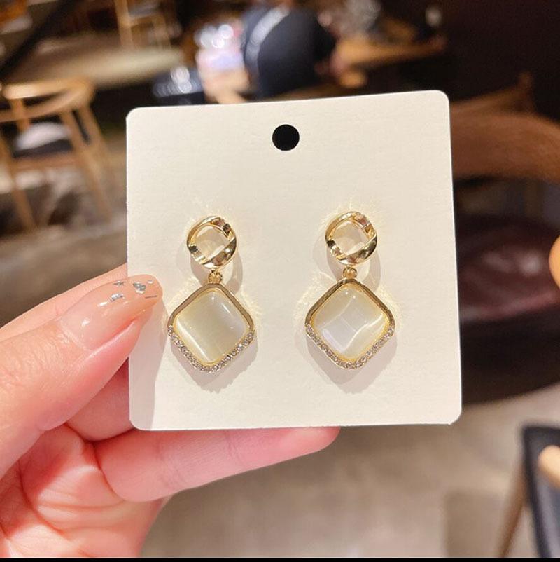 S925 silver needle opal stud earrings femininity geometric love premium earrings ins style Korean earrings collection