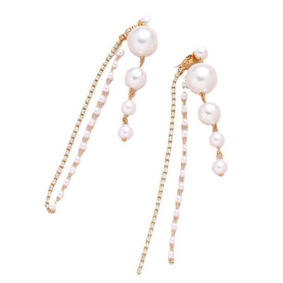 1 Pair Dangle Earrings Long Tassels Faux Pearls Jewelry Exaggerated Cubic Zirconia Earrings for Daily Wear