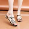 Summer New 2025 Rhinestone Slippers Ladies Chunky Heels Hollow Anti-slip Casual Slippers Fashion Beach Flip Flop Sandals
