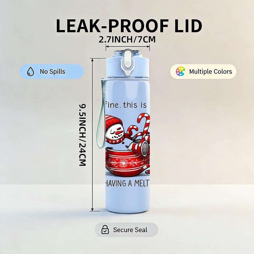 1PC Santa Snowman Hot Cocoa Art 750ml Color Plastic Sports Water Bottle Leakproof Flip Straw Lid Suitable for Sports Office Home Use