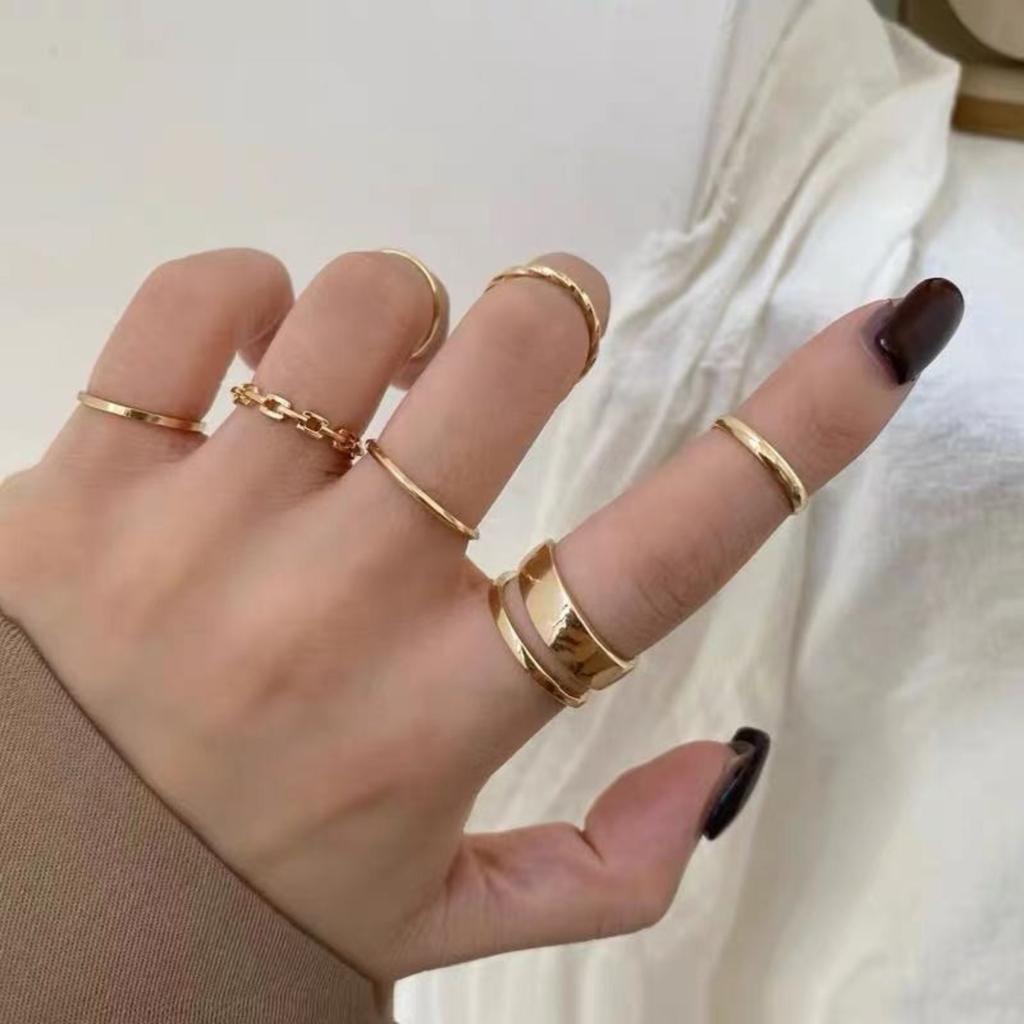 Модный набор из 7 колец для женщин, вдохновленный Instagram, минималистичная коллекция колец в стиле хип-хоп, винтажные гладкие кольца-ободки