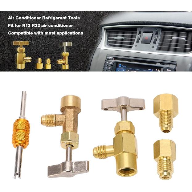 R134a Adapter Fitting Kit Refrigerant Self-Sealing & Puncture Style Can Valve Adapter- AC Freon Self Sealing Tap Fitting with Brass Convert & Core