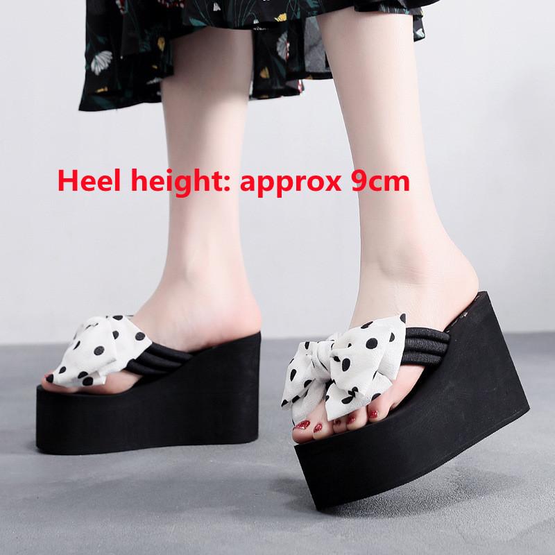 Модные женские летние пляжные шлепанцы с бантиком, танкетки, шлепанцы, женские модные шлепанцы, мягкая платформа из ЭВА, женские сандалии на высоком каблуке