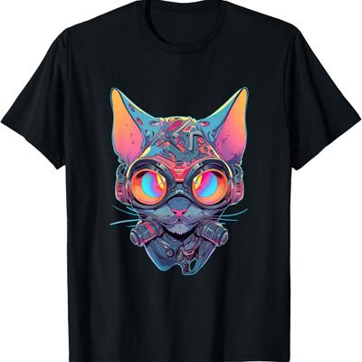 CYBERPUNK CAT ОЧКИ ГАЗОВАЯ МАСКА Футболка