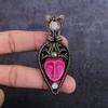 Natural Cameo, Moonstone Gemstone Copper Wire Wrap Jewelry Pendant 3.07" W8f93