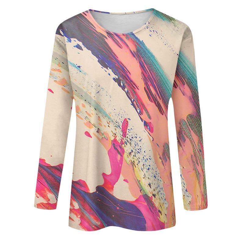 Модные женские футболки с круглым вырезом и длинным рукавом с принтом