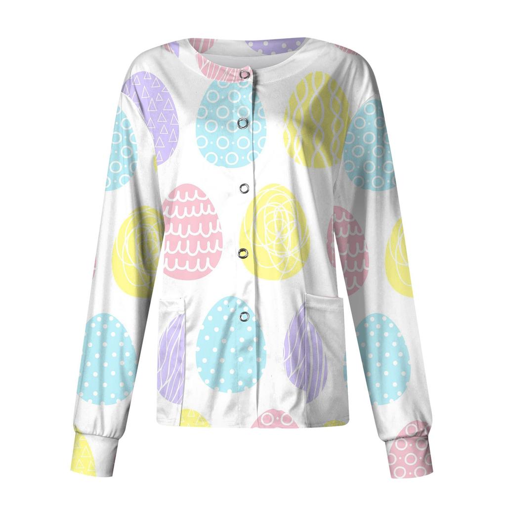Женская повседневная однобортная одежда с длинным рукавом и пасхальным принтом, кардиган, топ