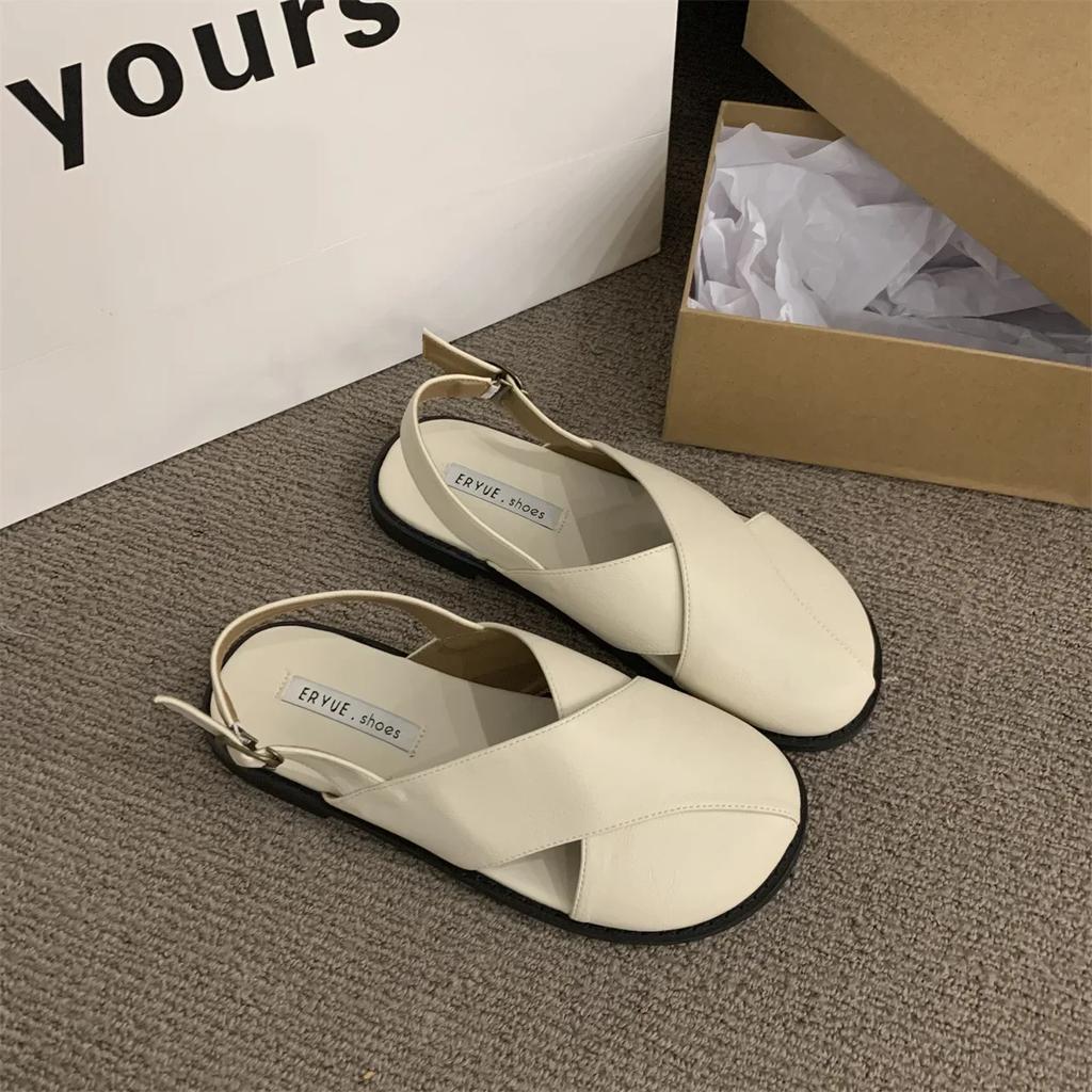 Fashion Baotou Sandals Women's 2025 Summer New Korean Version French Retro Mori Fairy Style Casual Flat Roman Shoes