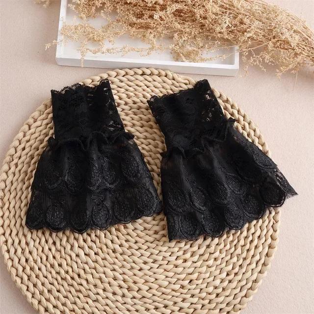 Women Detachable Sleeve Fake Cuffs Female Lace Thin Pleated Flare Sleeve False Cuffs Ruffles Wristband Decorative Accessory