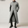 Men Stitching Stand Neck Long Sleeve Zip-up High Splits Long Cardigan Coats