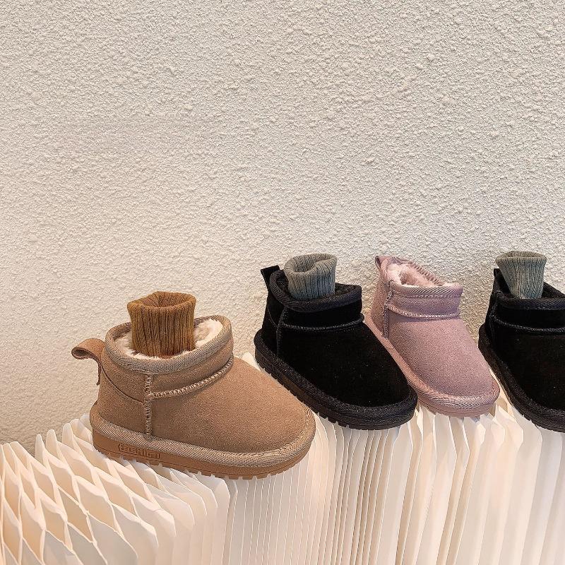 Корейские однотонные детские низкие сапоги из матовой кожи, зимние сапоги для девочек, короткие сапоги из хлопка, детская хлопковая обувь
