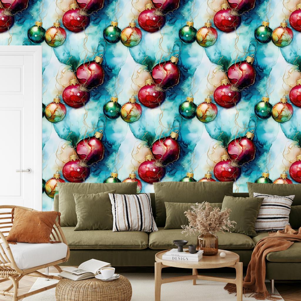 Ink Wallpaper Turquoise, Celadon and Red for Living Room and Bedroom 50x1000