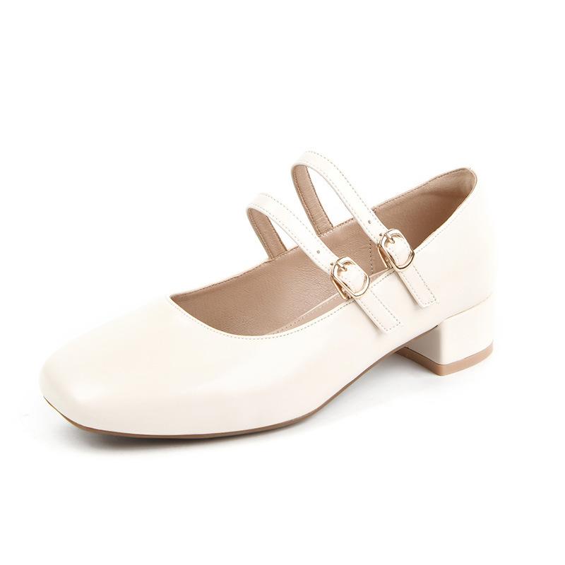 Весенние новые туфли на высоком толстом мм каблуке, на толстом каблуке с квадратной головкой, женская обувь Мэри Джейн в стиле ретро, ​​утолщающая и расширяющая женская обувь большого размера