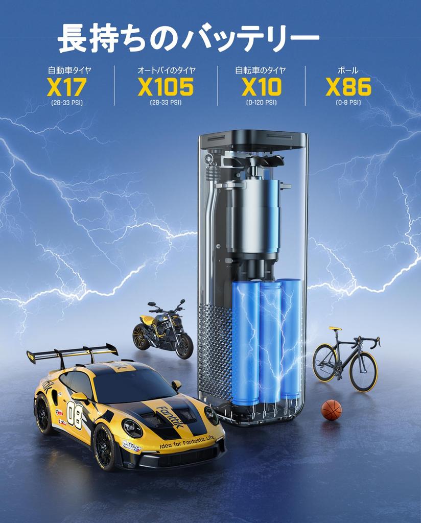 Fanttik X8 APEX Электромобиль Быстрый 150 Двойной светодиод Автоматическое давление в шинах Подходит для электрических и мячей до Насос для шин, Накачка за 1 минуту, PSI, Беспроводной,