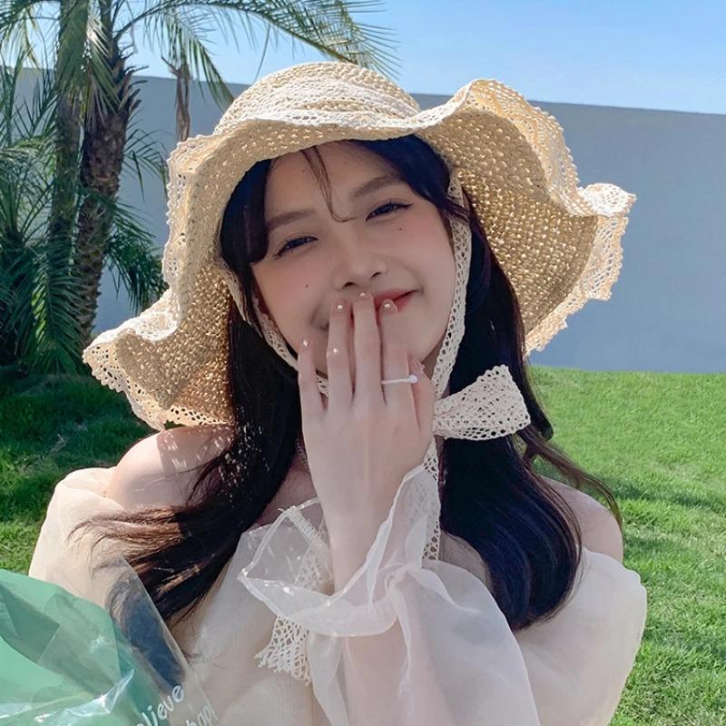 Женская соломенная шляпа от солнца Широкополая пляжная шляпа Женская летняя соломенная шляпа складная шляпа от солнца для головы Женская пляжная шляпа с защитой от УФ
