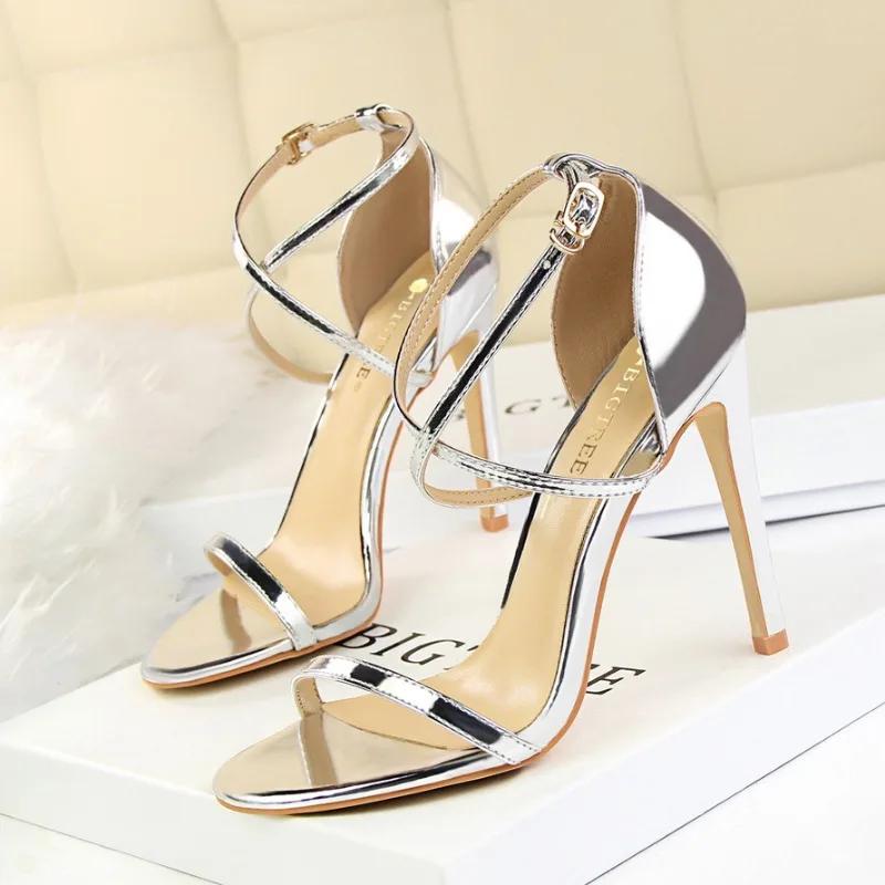 Fashion Women Classic Gladiators Fetish 8cm High Heels Sandals Lady Champagne Low Mid Heels Sandles Stripper Platform Summer Shoes