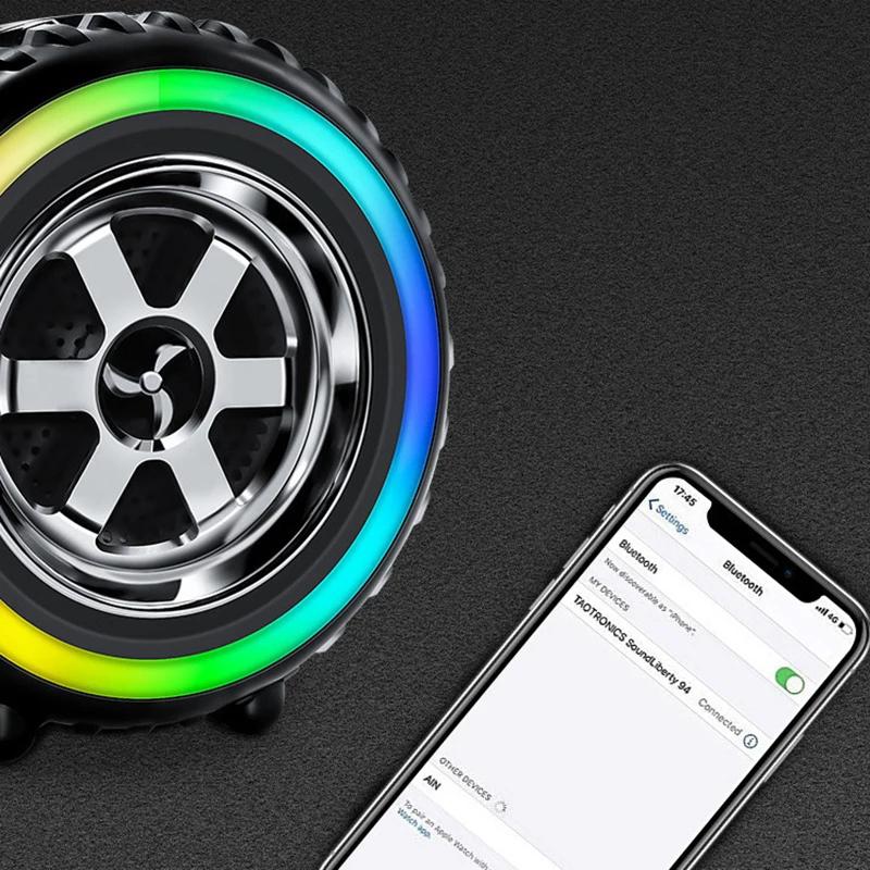 Креативная Bluetooth-колонка в форме автомобильного колеса со светодиодной подсветкой RGB, портативная, для улицы, музыкальная, беспроводная, декор для автомобиля, для смешных подарков