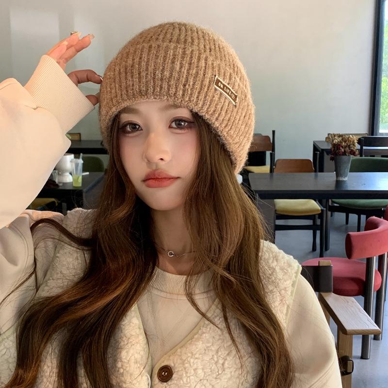 Базовая шапка-бини, модные однотонные вязаные шапки, эластичная шапка-череп, теплые шапки с манжетами для женщин, повседневное использование, осень и зима