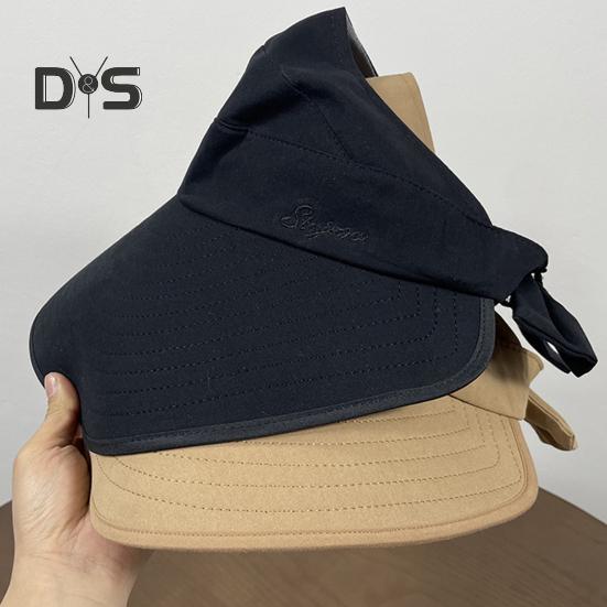Women Outdoor Hat Long Brim Face Protection Adjustable Circumference Empty Top Pure Color Lightweight Gardening Travel Sun Cap