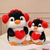 Red Heart Penguin Plush Toys Soft Stuffed Cute Earphones Love Dolls  Valentine's Day